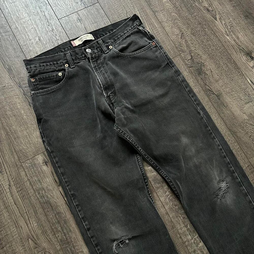 Vintage Black Faded Levis 505 Dark Grey Denim Distressed Straight Fit Jeans Pant